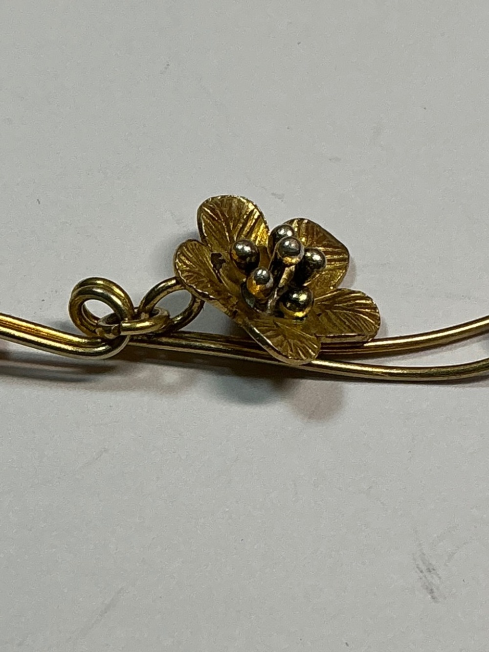Sterling Silver Gold Color Vertical Floral Pendant. 2 inches long - Picture 3 of 6